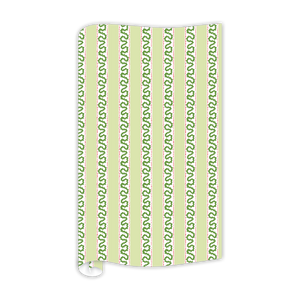 green wrapping paper in fancy stripe patterns
