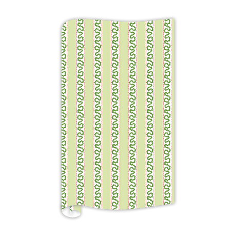 green wrapping paper in fancy stripe patterns