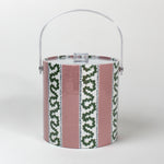 Harbor Trail Bahama Pink 3 qt acrylic ice bucket with handle up and the lid in place