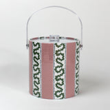Harbor Trail Bahama Pink 3 qt acrylic ice bucket with handle up and the lid in place