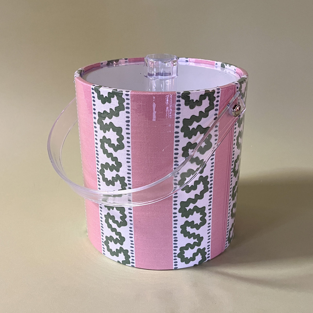 madcap cottage Harbor trail Bahama pink stripe pattern covered acrylic ice bucket.