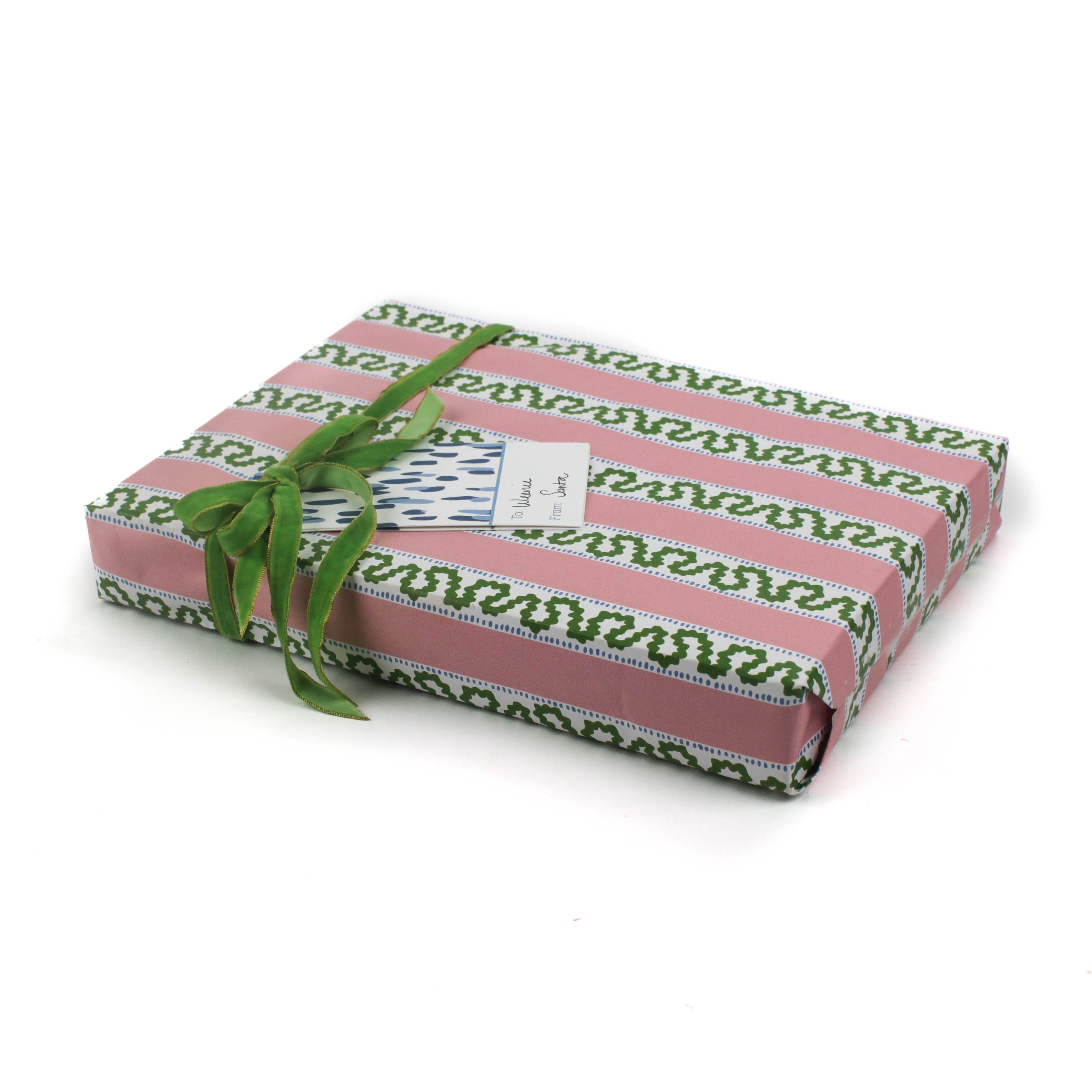 green and pink stripe wrapping paper in fancy stripe patterns