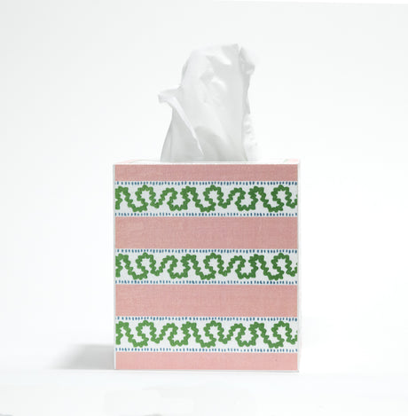 a pink and white striped tissue box cover from madcap cottage
