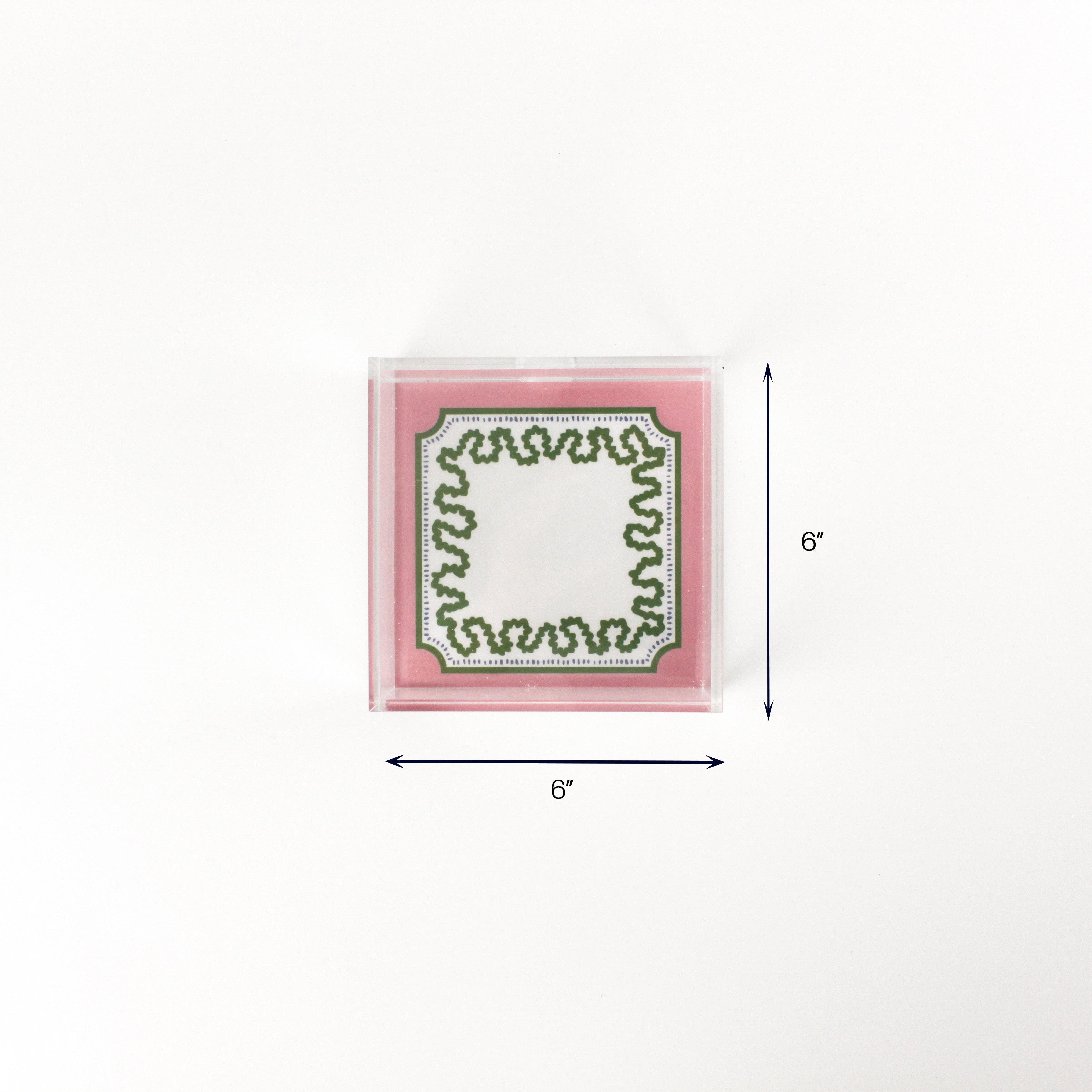 Harbor Trail square pink green blue acrylic tray small with dimension of 6" x 6".