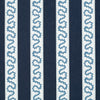 harbor trail blue and white fabric by madcap cottage featuring navy and white stripes with a light blue squiggle motif on the white stripe