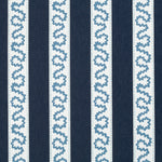 harbor trail blue and white fabric by madcap cottage featuring navy and white stripes with a light blue squiggle motif on the white stripe