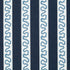 harbor trail blue and white fabric by madcap cottage featuring navy and white stripes with a light blue squiggle motif on the white stripe