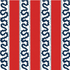 Red striped fabric pattern with navy blue wavy trim and dotted details on a white background.