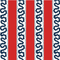 Red striped fabric pattern with navy blue wavy trim and dotted details on a white background.