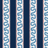 A navy and white striped fabric with a wiggly centre stripe down the white stripes with red dashes on either side. 