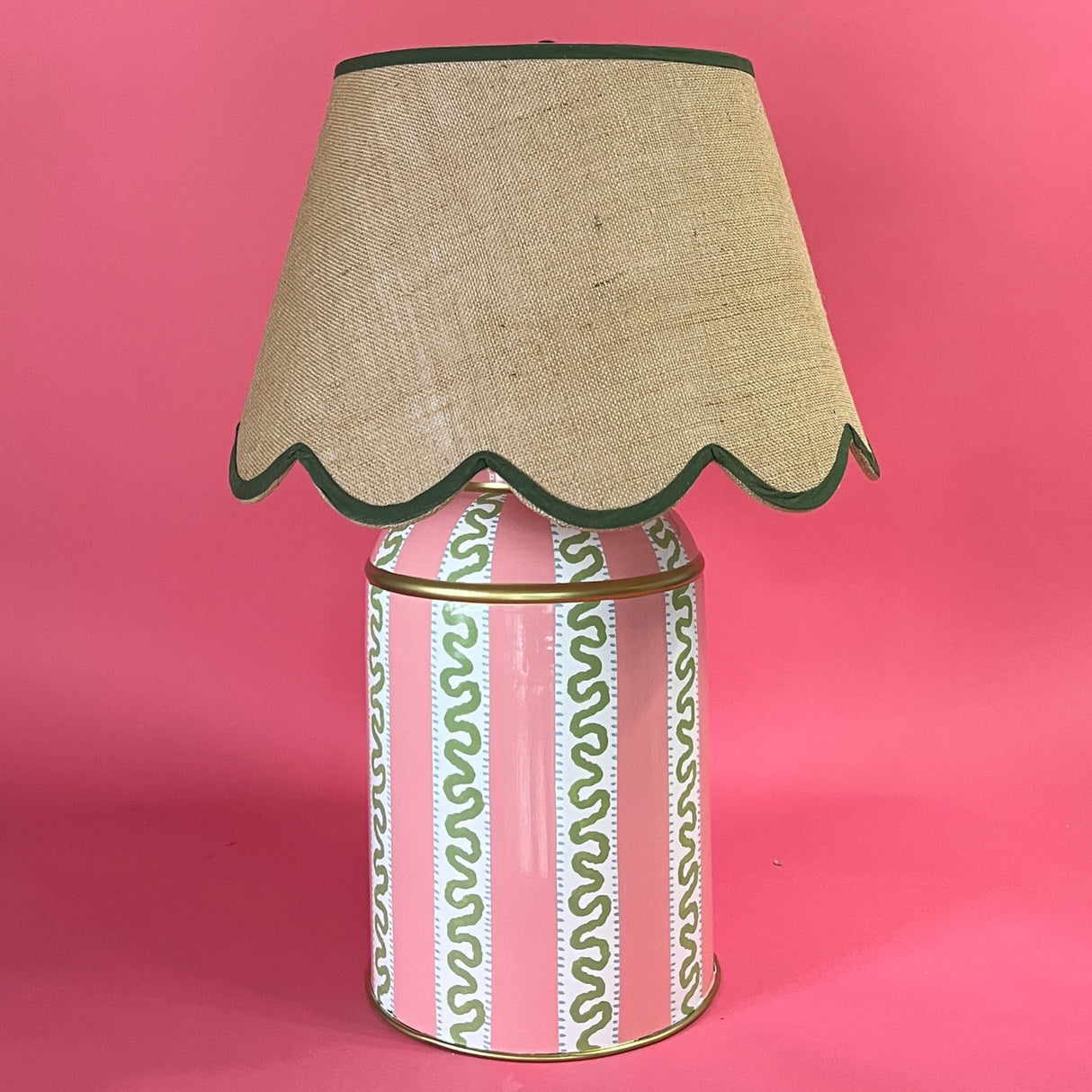 Harbor Trail Hand-Painted Pink and Green Lamp