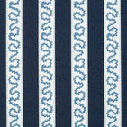 harbor trail blue and white fabric by madcap cottage featuring navy and white stripes with a light blue squiggle motif on the white stripe