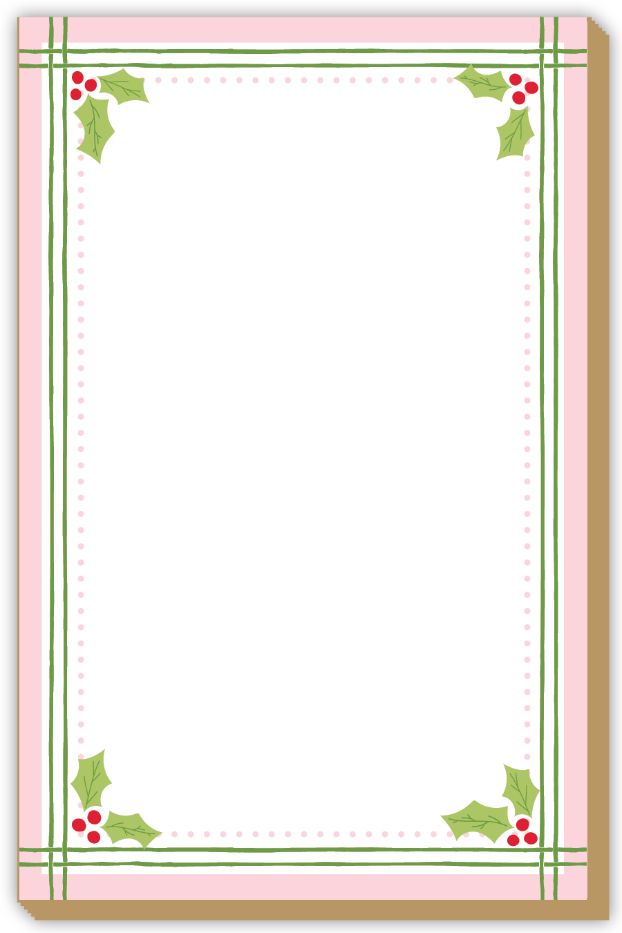 Holly w/Pink Border Luxe Rectangular Christmas Notepad