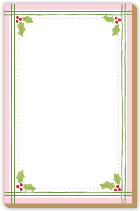 Holly w/Pink Border Luxe Rectangular Christmas Notepad