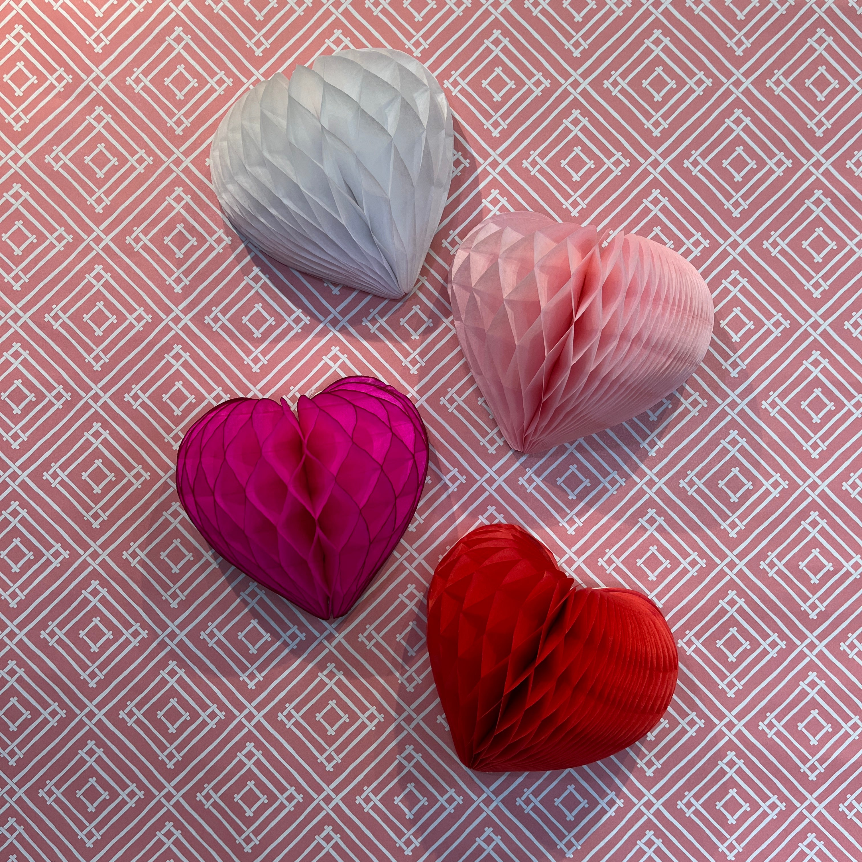 4 honeycomb paper hearts