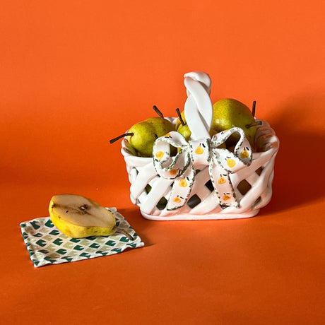 Vintage Italian Ceramic Woven Handled Basket Centerpiece