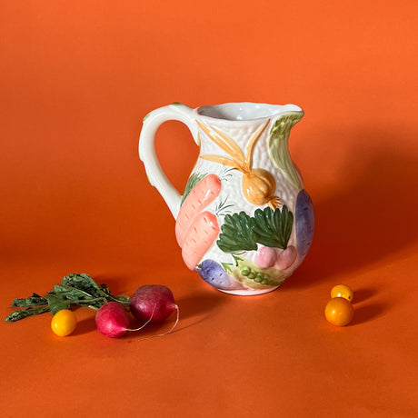 Vintage Carrots/Onion/Radishes Articulated Ceramic Pitcher