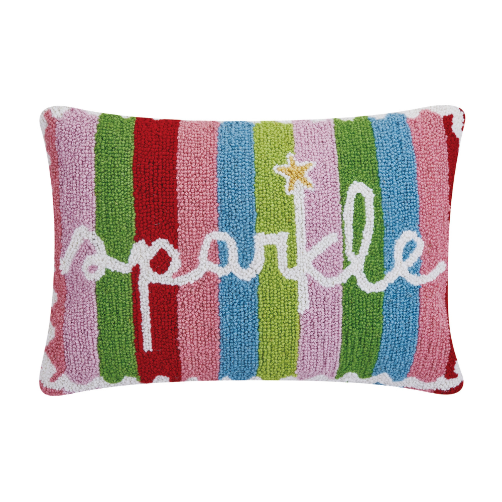 Christmas Sparkle Hooked-Wool Accent Pillow