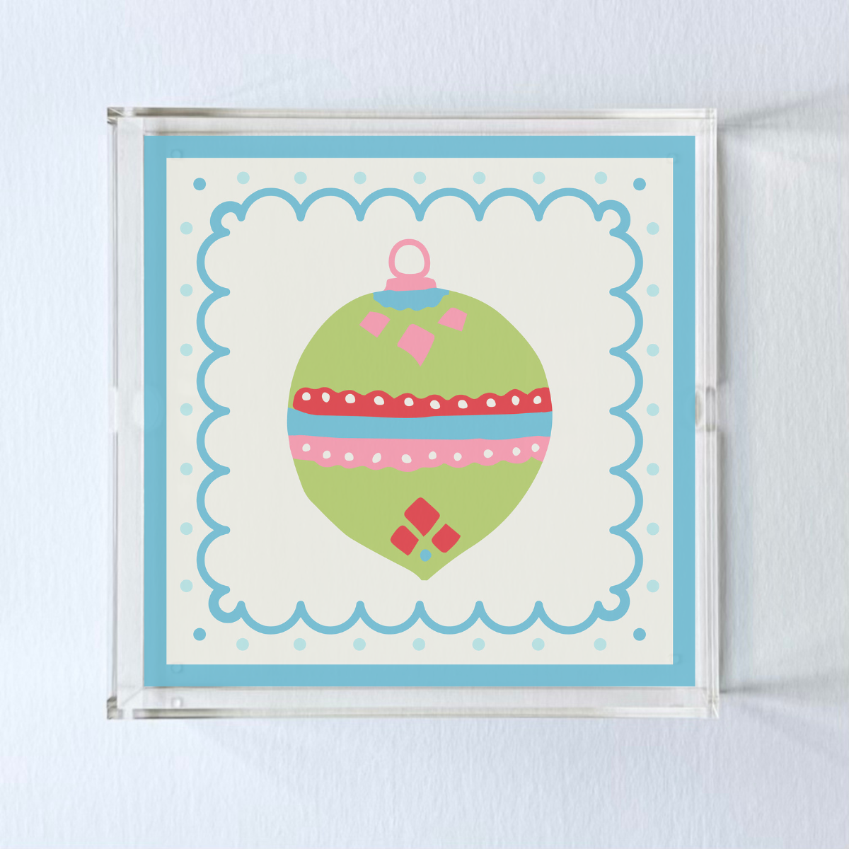 Green Christmas Ornament Square Acrylic Tray