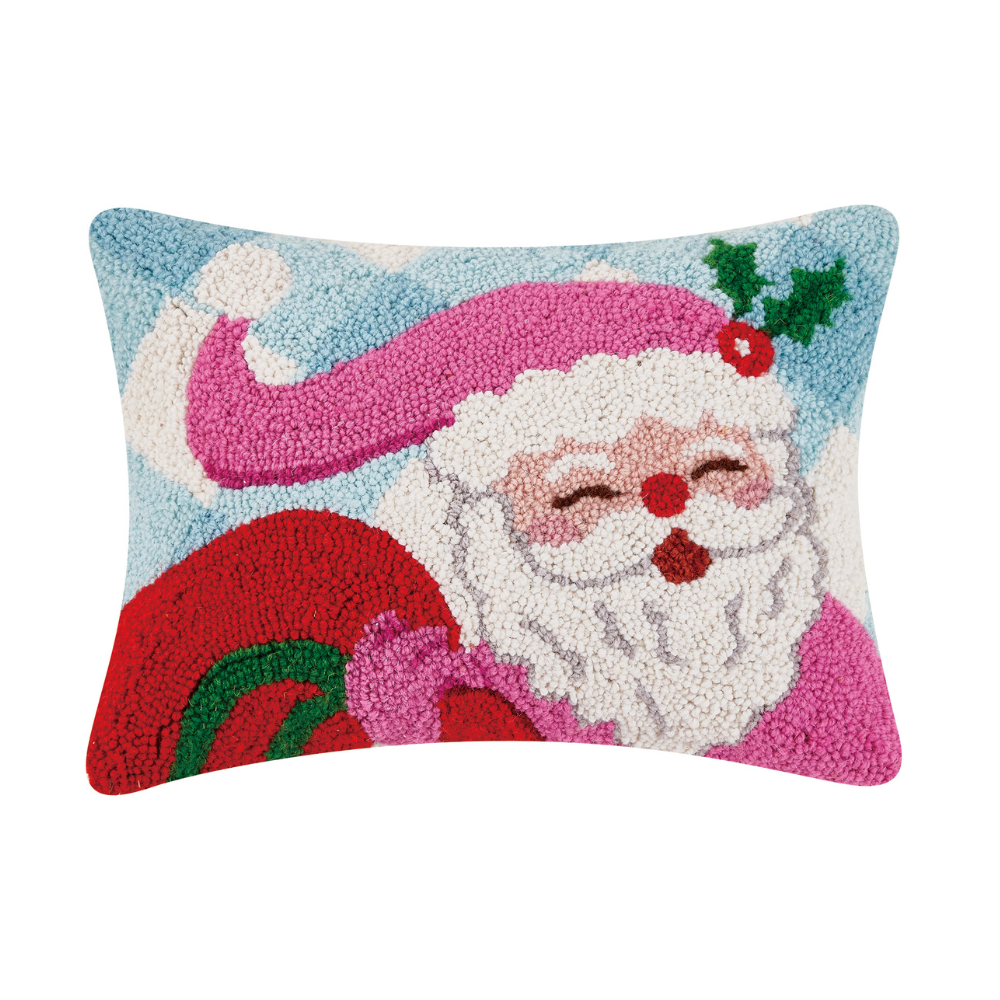 Jolly Christmas Santa Hooked-Wool Accent Pillow