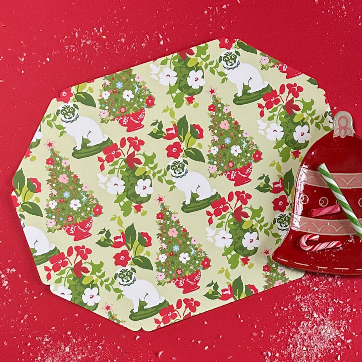 Christmas Pugs Paper Octagonal Placemats, Pad of 10