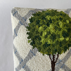 Blue Topiary Hooked Wool 18" x 12" Pillow