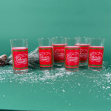 Vintage Cheers Calligraphy Tall Red and Green Drinks Glasses, Set of 6