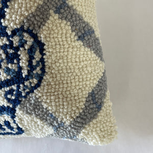 Blue Topiary Hooked Wool 18" x 12" Pillow