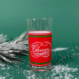 Vintage Cheers Calligraphy Tall Red and Green Drinks Glasses, Set of 6