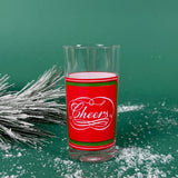 Vintage Cheers Calligraphy Tall Red and Green Drinks Glasses, Set of 6