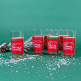 Vintage Cheers Calligraphy Tall Red and Green Drinks Glasses, Set of 6