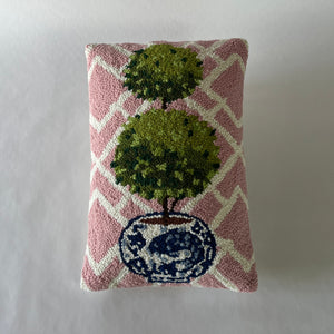 Pink Topiary Hooked Wool 18" x 12" Pillow