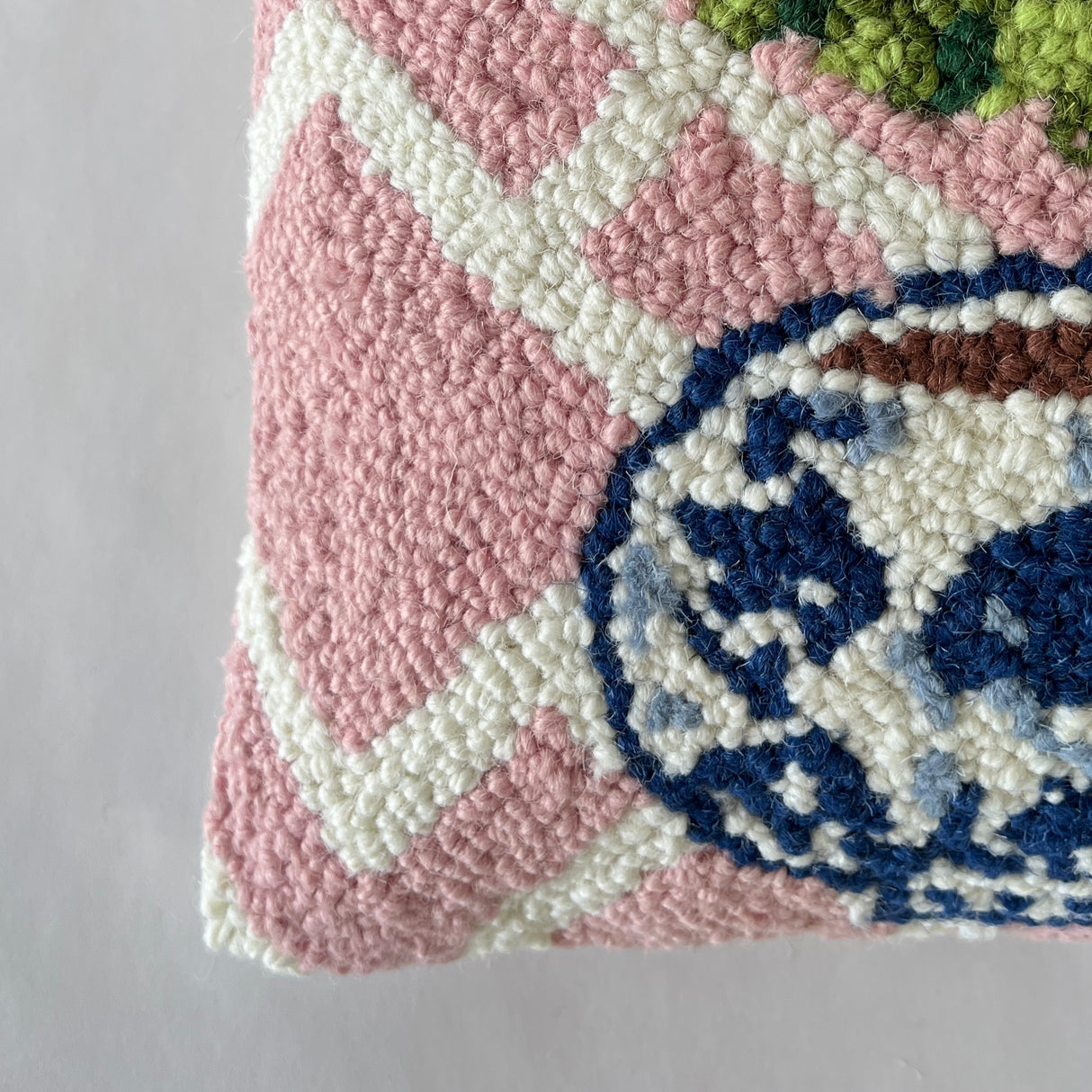 Pink Topiary Hooked Wool Pillow