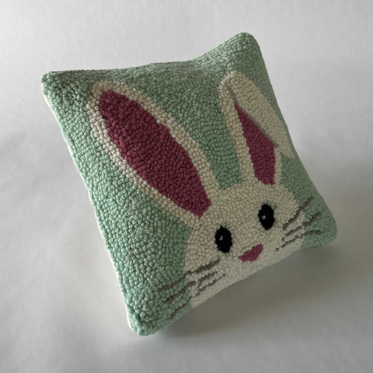 Hello Easter Bunny Hooked Wool Pillow