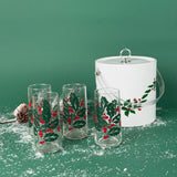 Vintage Holly Ice Bucket and Tall Holly Sprigs Drinks Glasses, Set of 5