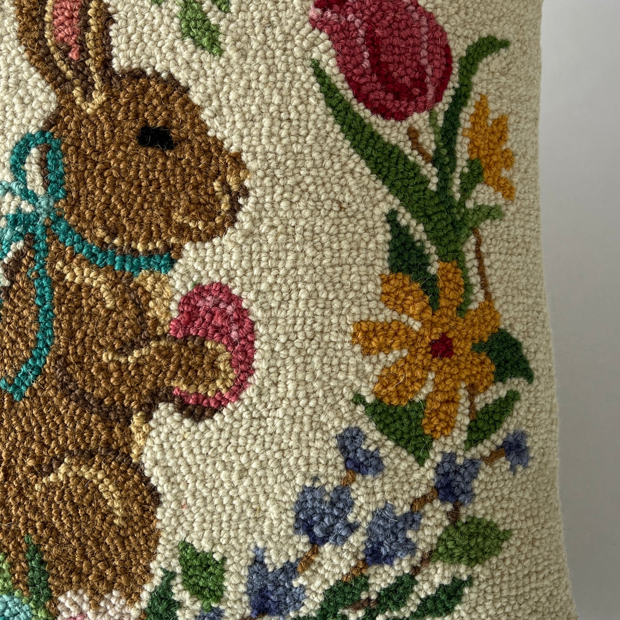 Easter Bunny Hooked Wool Pillow