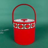 Vintage Red Poinsettia Ice Bucket with Drinks Glasses, Set of 5