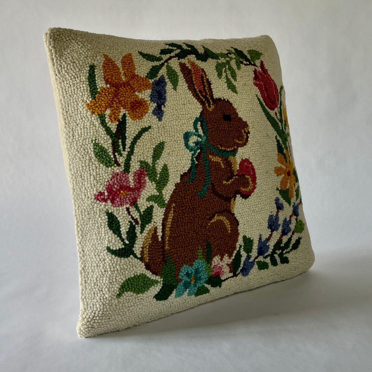 Easter Bunny Hooked Wool Pillow