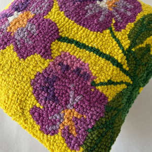 Pansies Hooked Wool 10" Square Pillow