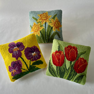 Pansies Hooked Wool 10" Square Pillow