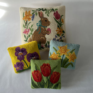 Pansies Hooked Wool 10" Square Pillow