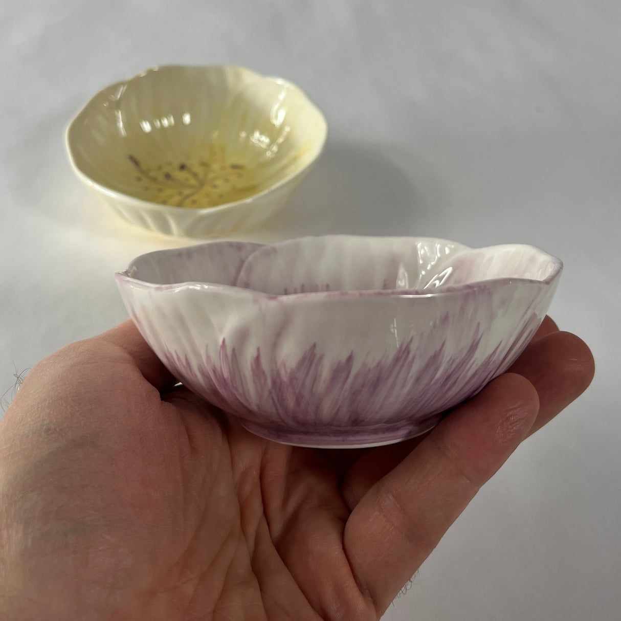 Hand-painted Stoneware Flower-shaped Bowls, Set of 2