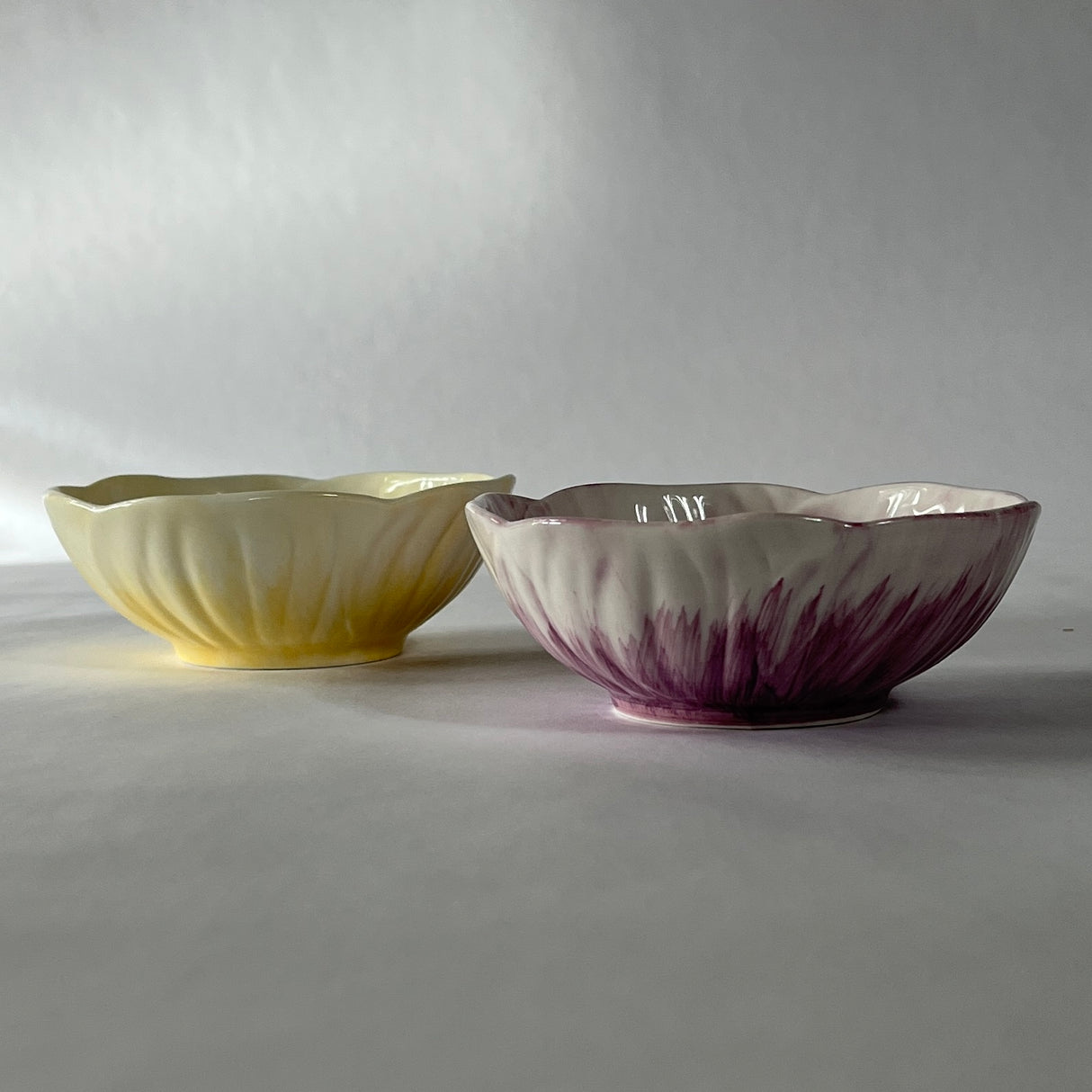 Hand-Painted Ceramic Flower-Shaped Bowls, Set of 2