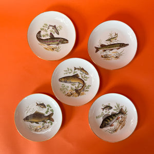 Vintage Gilt-Rimmed Fish Accent Plates, Set of 5