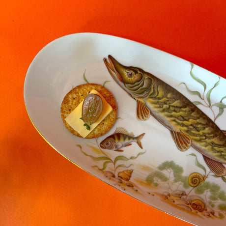 Vintage Fish/Snail Ceramic Oval Serving Platter