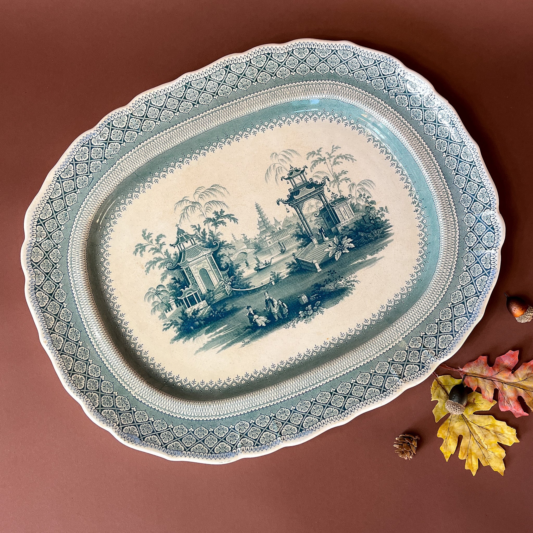 Vintage Oversized English Chinese View Ceramic Serving Platter