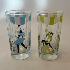 Tall Circus-Themed Vintage Glasses, Set of 6