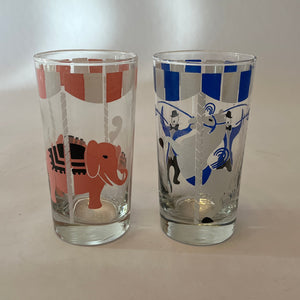 Tall Circus-Themed Vintage Glasses, Set of 6