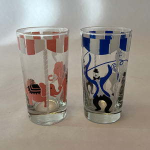 Tall Circus-Themed Vintage Glasses, Set of 6