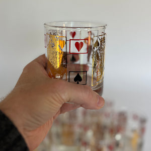 Double Old Fashion Card-Themed Vintage Drinks Glasses with Shaker, Set of 9